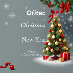 A sophisticated and elegant corporate Christmas and New Year 2025 greeting card for a company named Ofittec, which specializes in maintenance, repair, and installation of air conditioning systems