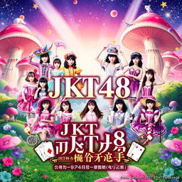 A stunning poster for the JKT48 13th Anniversary Concert & Sousenkyo featuring faceless avatars of the members, all dressed in elaborate Wonderland-themed costumes