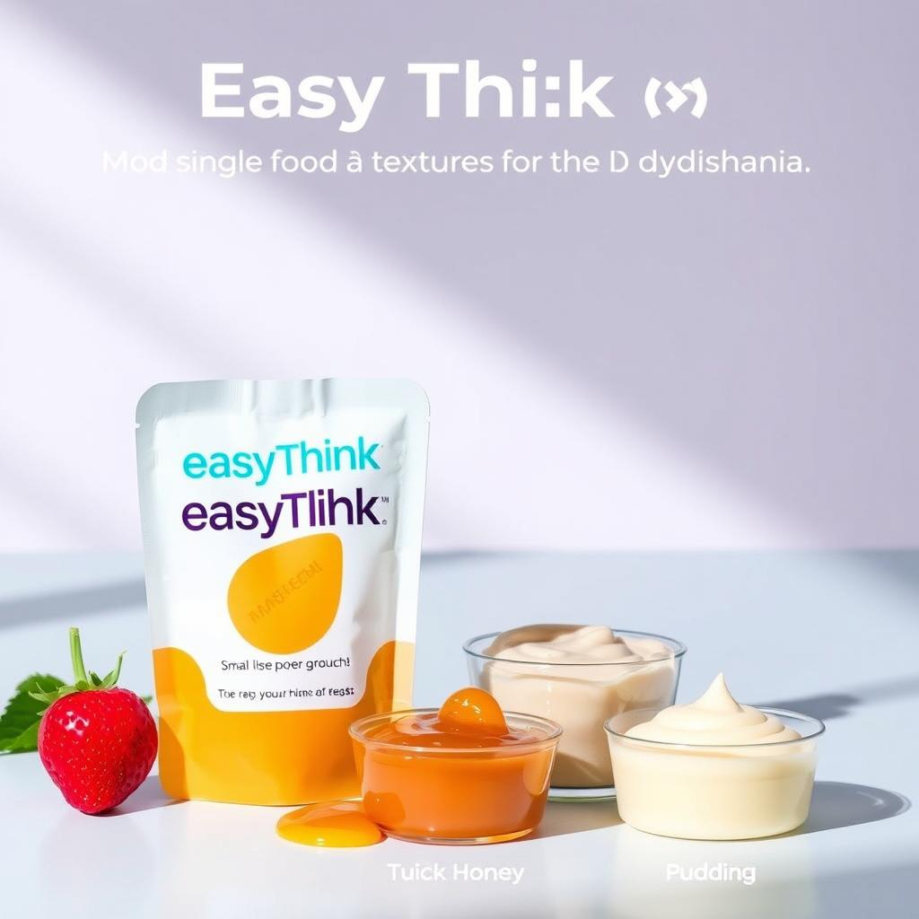 A vibrant and inviting visual representation of the EasyThick product, featuring a small single-use pouch with the product branding clearly visible