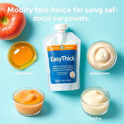 A vibrant and inviting visual representation of the EasyThick product, featuring a small single-use pouch with the product branding clearly visible