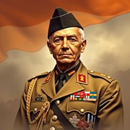 A respectful and dignified portrait of a late military officer, emphasizing his role as a freedom fighter
