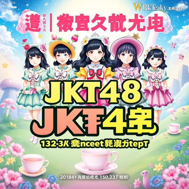 A stunning poster design for JKT48's 13th Anniversary Concert & Sousenkyo, featuring a whimsical Wonderland theme