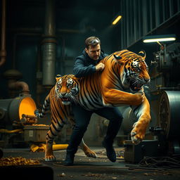 Two men in black jackets working quickly in a factory setting, surrounded by machinery used for gold making