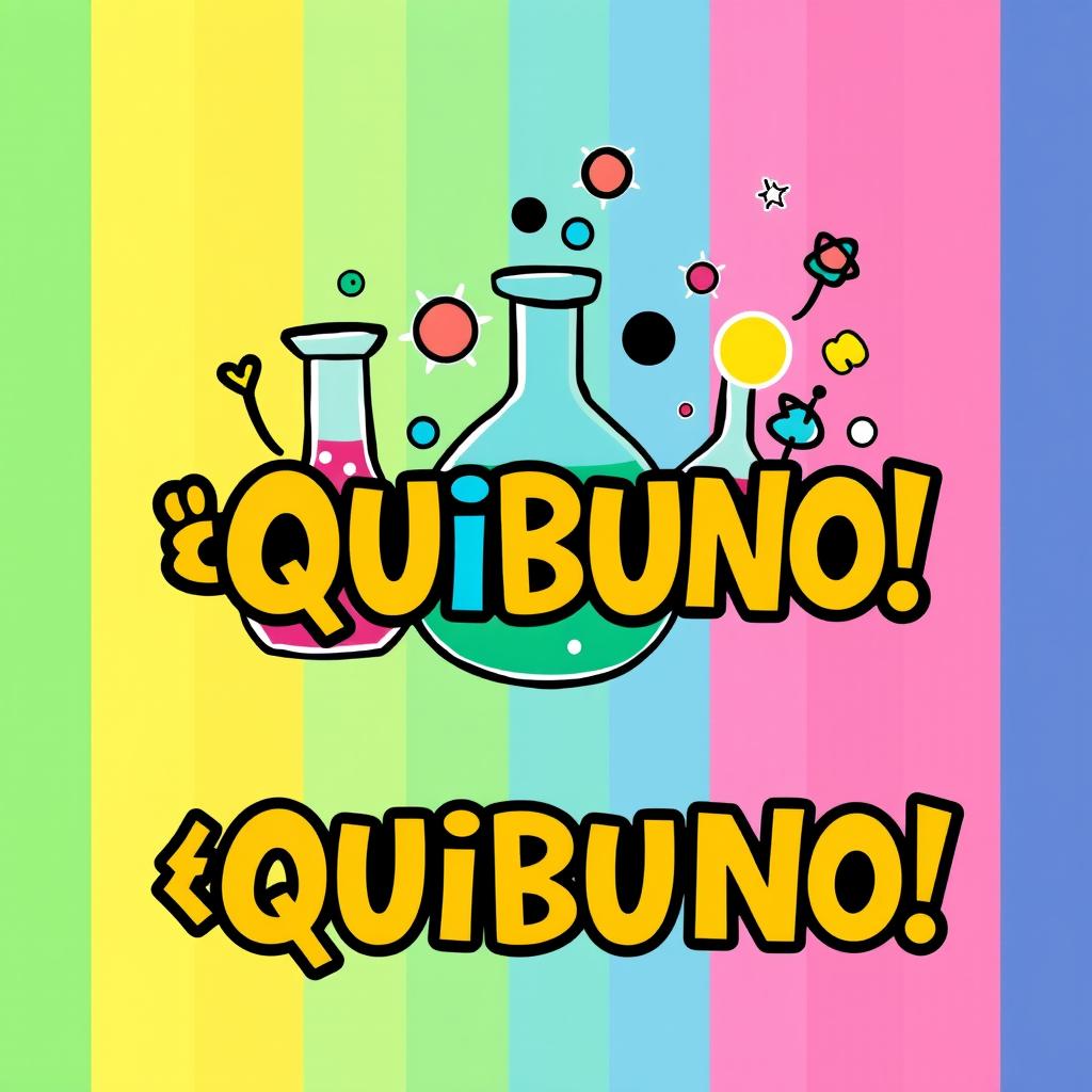 Create a lively and personalized logo for a game titled ¡QUIBUNO!, inspired by the classic UNO card game but infused with distinct personality