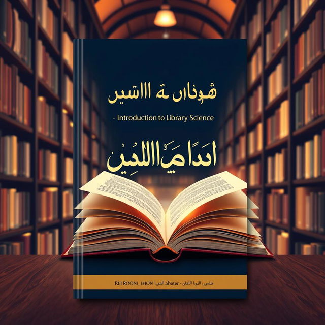 A book cover design for a title called 'مدخل إلى علم المكتبات' (Introduction to Library Science), featuring an elegant and scholarly theme