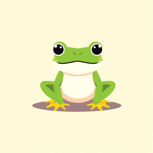 A simple geometric vector illustration of a frog, featuring clean lines and bright colors, with a playful and minimalistic design