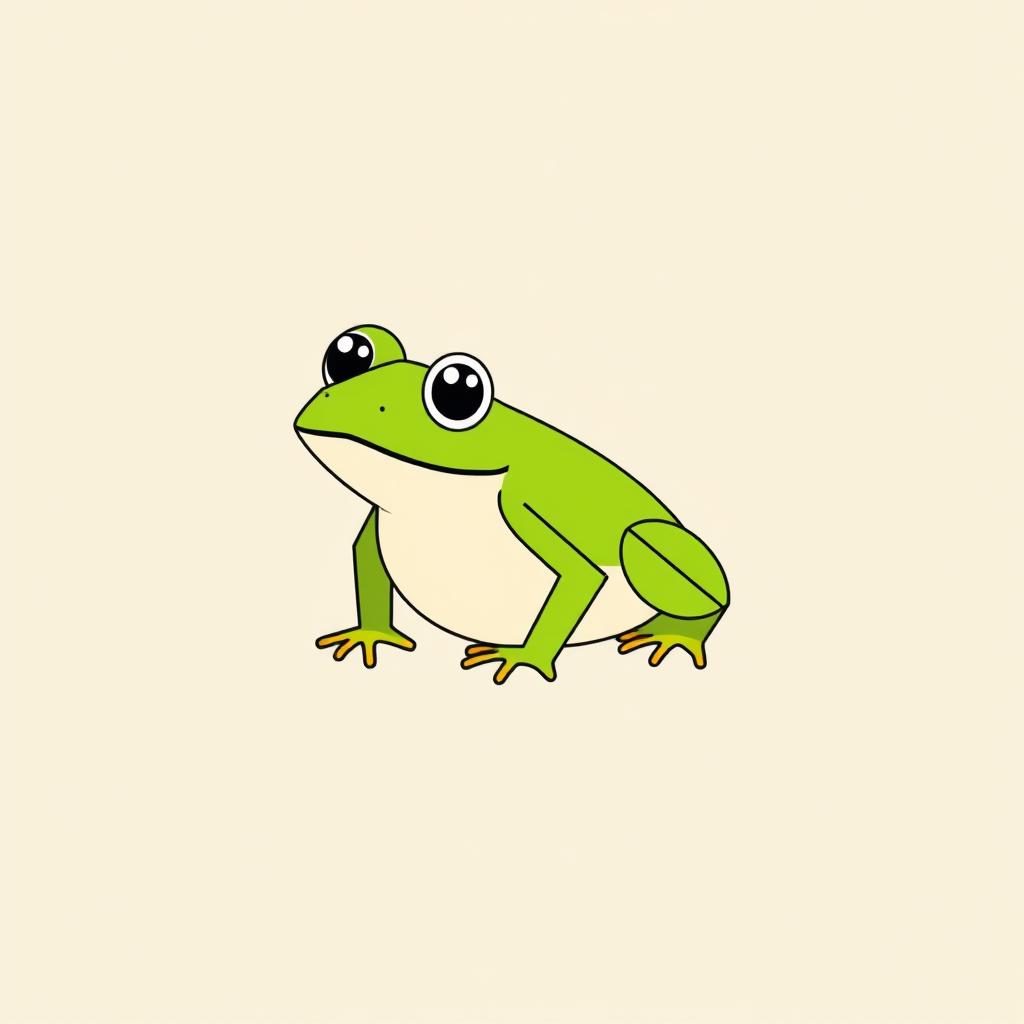 A simple geometric vector illustration of a frog, featuring clean lines and bright colors, with a playful and minimalistic design