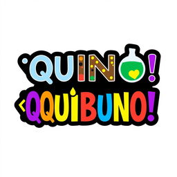 Create a logo for a game titled ¡QUIBUNO!, designed similarly to the classic UNO card game while integrating elements of chemistry