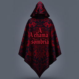 A gothic cape beautifully crafted in rich shades of deep red and black, featuring elaborate patterns that exude an air of mystery