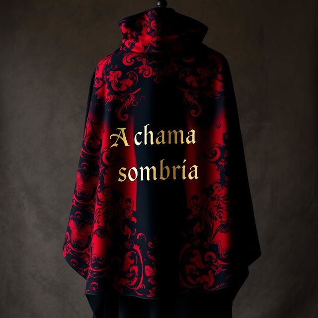 A gothic cape beautifully crafted in rich shades of deep red and black, featuring elaborate patterns that exude an air of mystery