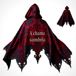 A gothic cape beautifully crafted in rich shades of deep red and black, featuring elaborate patterns that exude an air of mystery