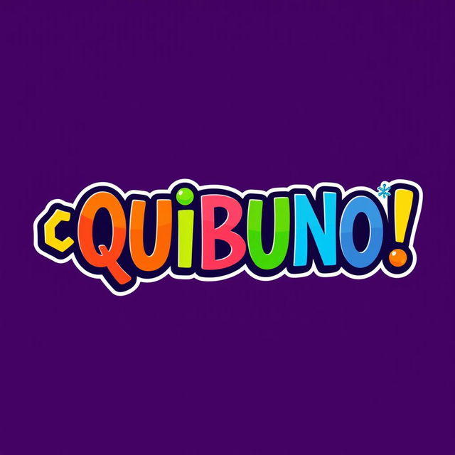 Create a captivating logo for a game titled ¡QUIBUNO!, designed in a style reminiscent of the classic UNO card game but with a more vibrant and whimsical character