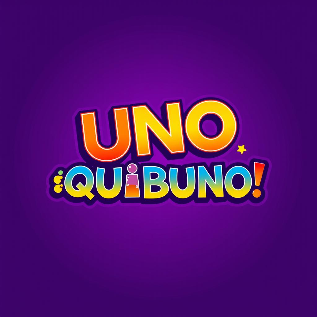 Create a captivating logo for a game titled ¡QUIBUNO!, designed in a style reminiscent of the classic UNO card game but with a more vibrant and whimsical character