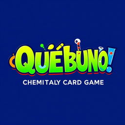 A captivating logo design displaying the name "¡ Quíbuno !" that reflects the theme of a chemical card game