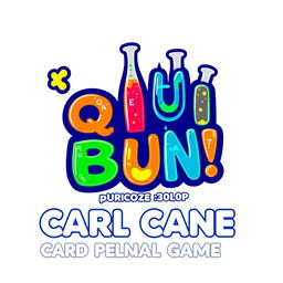 A vibrant logo design featuring the name "¡ Q U I B U N O !" prominently displayed, capturing the essence of a card chemical game