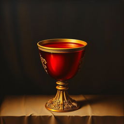 A Renaissance painting showcasing a ceremonial chalice filled with rich crimson liquid, symbolizing blood