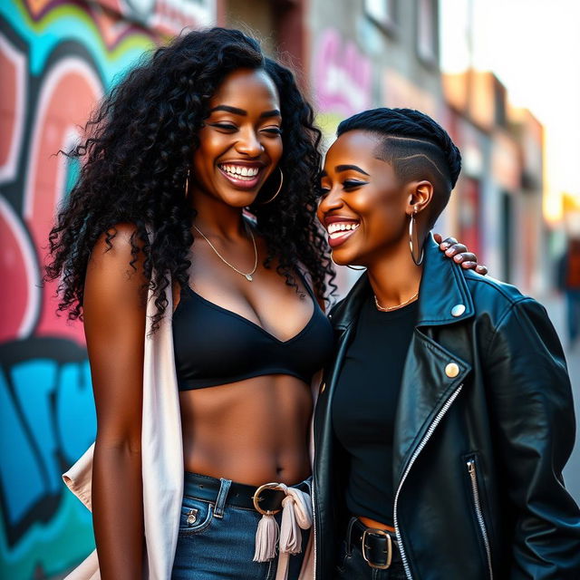 Two beautiful ebony girls, showcasing their natural beauty and confidence