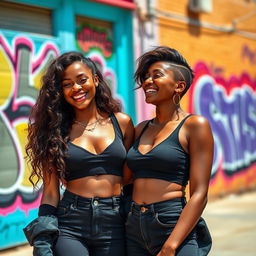 Two beautiful ebony girls, showcasing their natural beauty and confidence