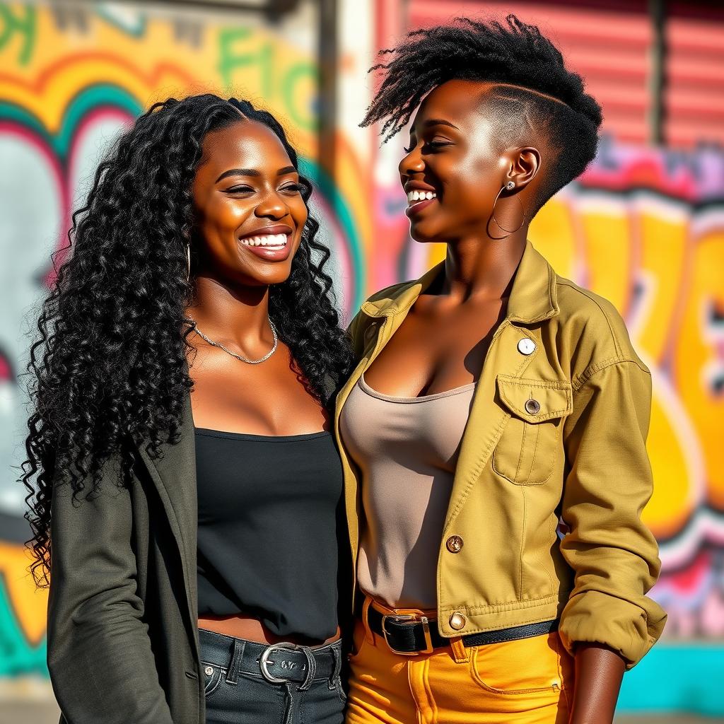 Two beautiful ebony girls, showcasing their natural beauty and confidence