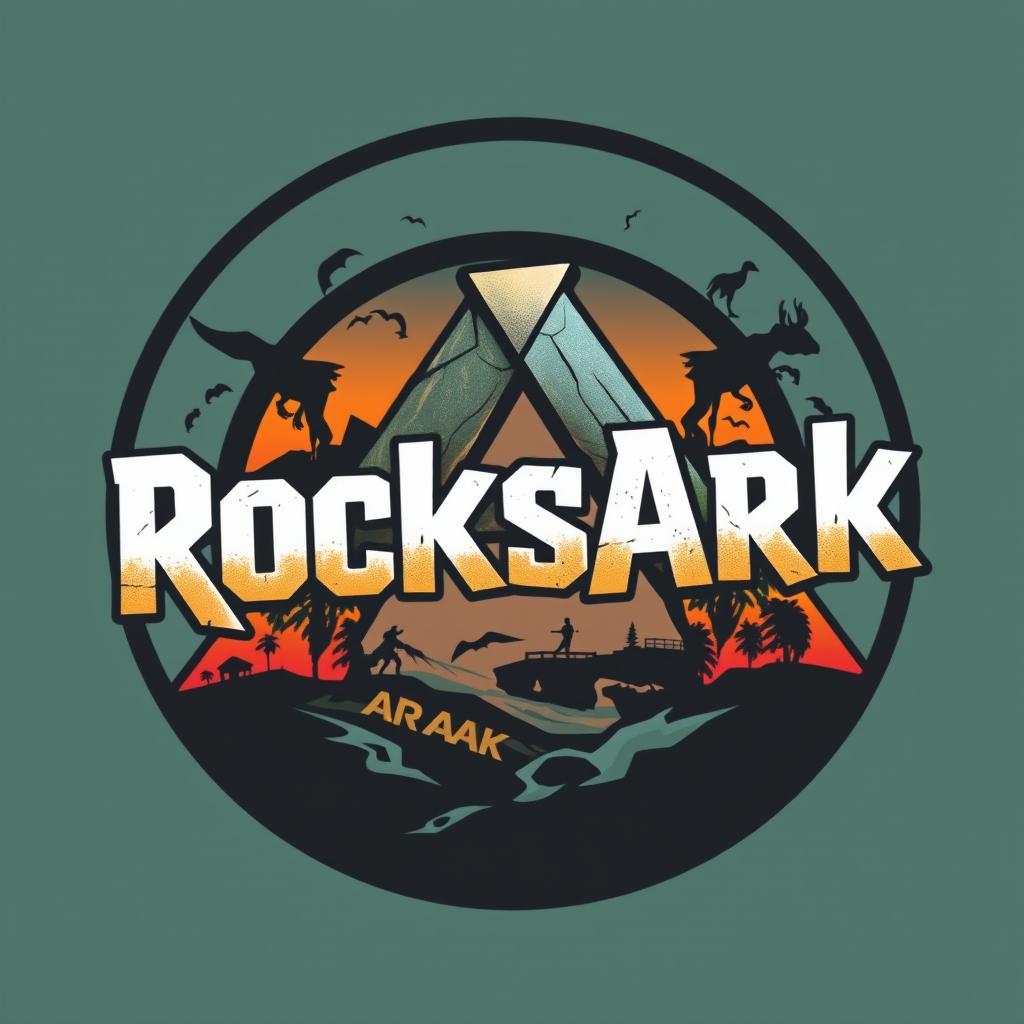A circular logo featuring the text 'RocksArk' in a bold, edgy font