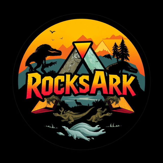 A circular logo featuring the text 'RocksArk' in a bold, edgy font