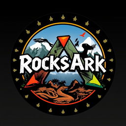 A circular logo featuring the text 'RocksArk' in a bold, edgy font