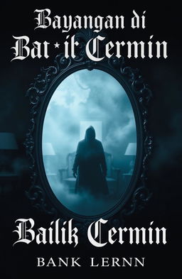 A mysterious and tense book cover featuring an antique mirror with dark, intricate carvings at its center, radiating an enchanting yet eerie magical aura