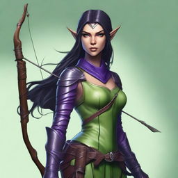 A high-quality digital art illustrates a female wood elf from a D&D universe