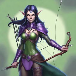 A high-quality digital art illustrates a female wood elf from a D&D universe