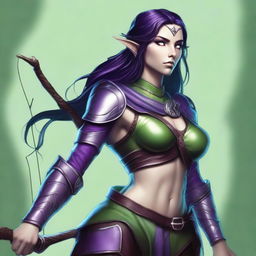 A high-quality digital art illustrates a female wood elf from a D&D universe