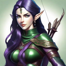 A digital art illustration of a female wood elf character from a D&D setting