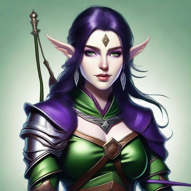 A digital art illustration of a female wood elf character from a D&D setting