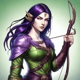 A digital art illustration of a female wood elf character from a D&D setting