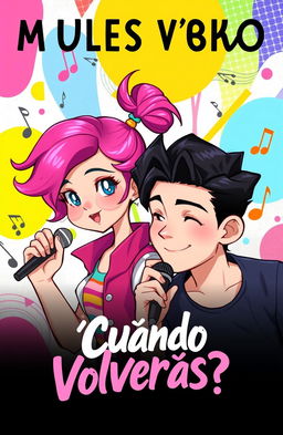 A vibrant 2D illustration for a music album cover titled '¿Cuándo Volverás?'