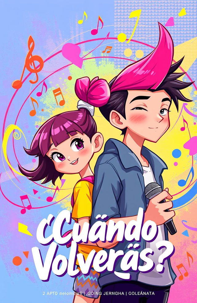 A vibrant 2D illustration for a music album cover titled '¿Cuándo Volverás?'