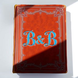 An old, leather-bound book cover, viewed straight-on, showcasing an intricate design with rich texture and deep colors