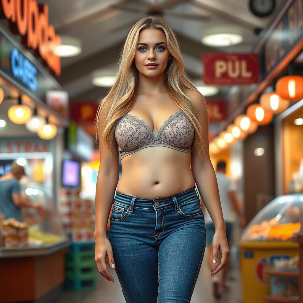 A beautiful, innocent looking woman, 27 years old, with a long narrow curvy waist that enhances her figure