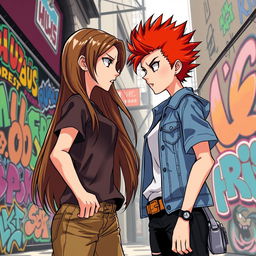 A vivid illustration depicting two teenage girls standing face-to-face, embodying a fierce rivalry