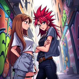 A vivid illustration depicting two teenage girls standing face-to-face, embodying a fierce rivalry