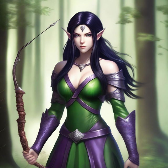 A high-quality digital art representation of a female wood elf