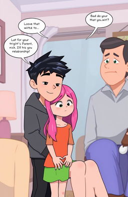 A scene featuring a young male singer with black hair, visiting a girl's house