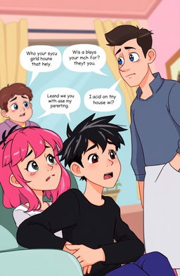 A scene featuring a young male singer with black hair, visiting a girl's house