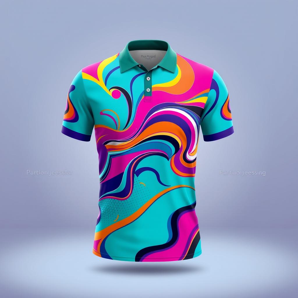 A vibrant and eye-catching full sublimation collar jersey design, featuring bold colors and intricate patterns