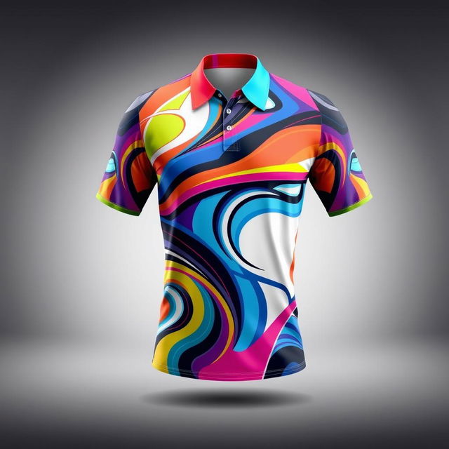 A vibrant and eye-catching full sublimation collar jersey design, featuring bold colors and intricate patterns