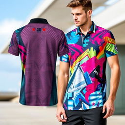 A full sublimation collar polo jersey, featuring a unique and eye-catching design