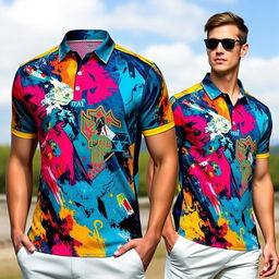 A full sublimation collar polo jersey, featuring a unique and eye-catching design
