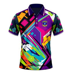 A detailed design of a full sublimation collar polo jersey specifically made for football, featuring dynamic patterns and vibrant colors