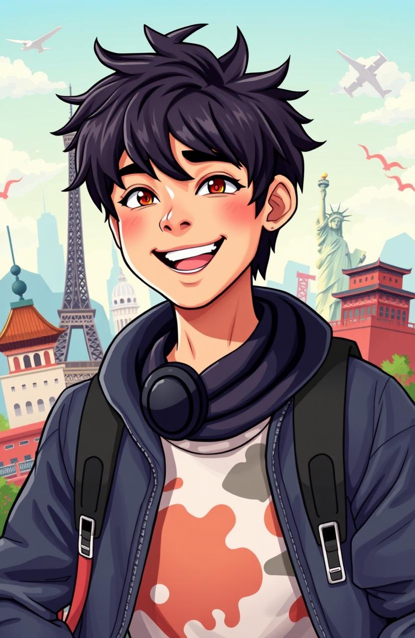 A young male singer with black hair embarking on a world travel adventure