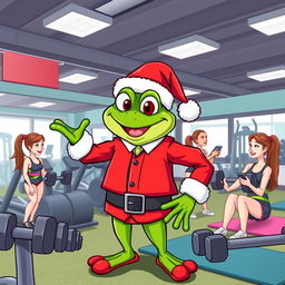 A cheerful version of Pepe the Frog dressed as Santa Claus, complete with a red and white suit, black belt, and Santa hat