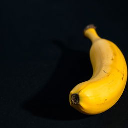 An exquisite and highly detailed image of a ripe banana resting on a dark, textured surface